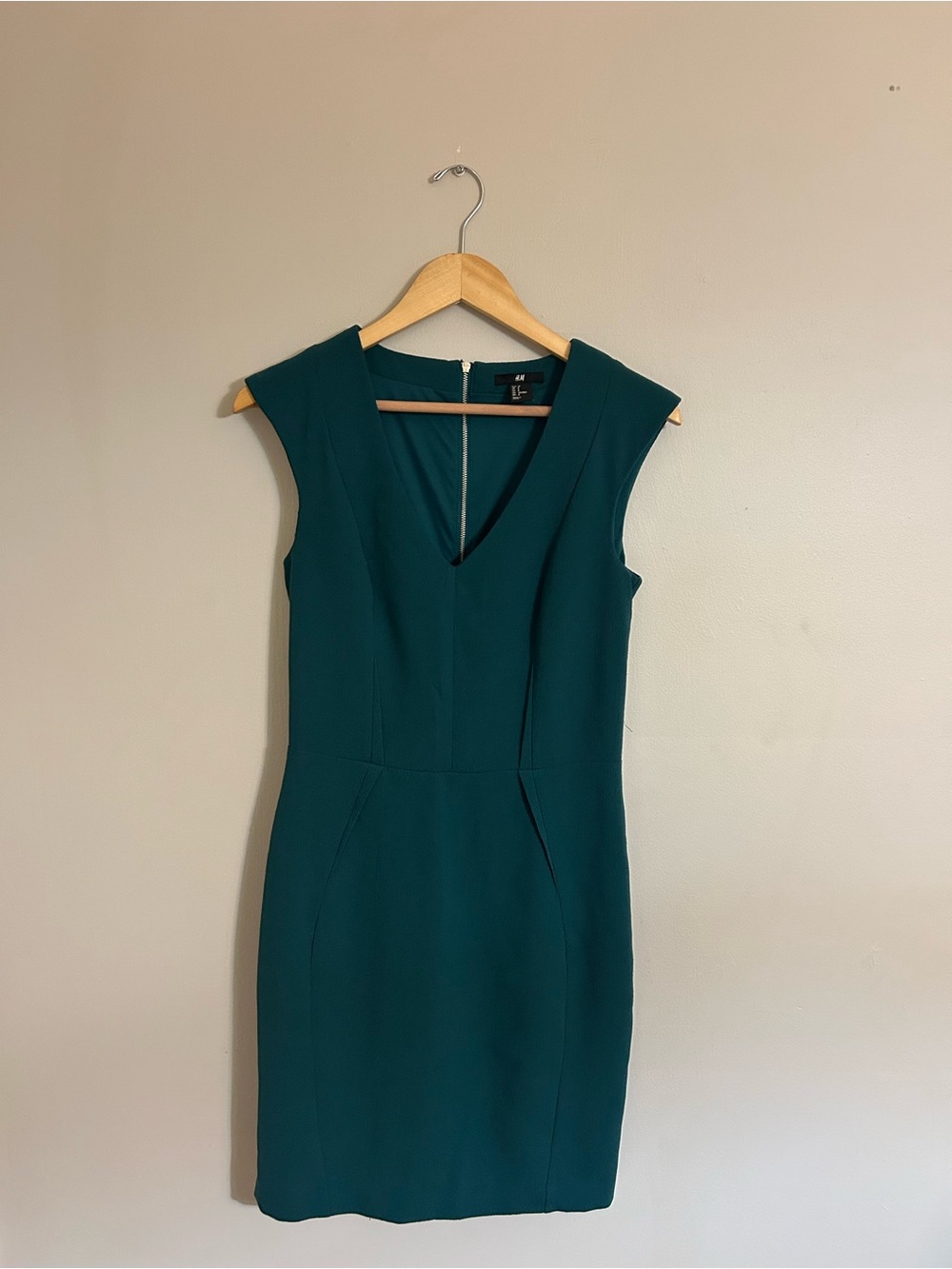 H&M Teal V-Neck Midi Sheath Dress